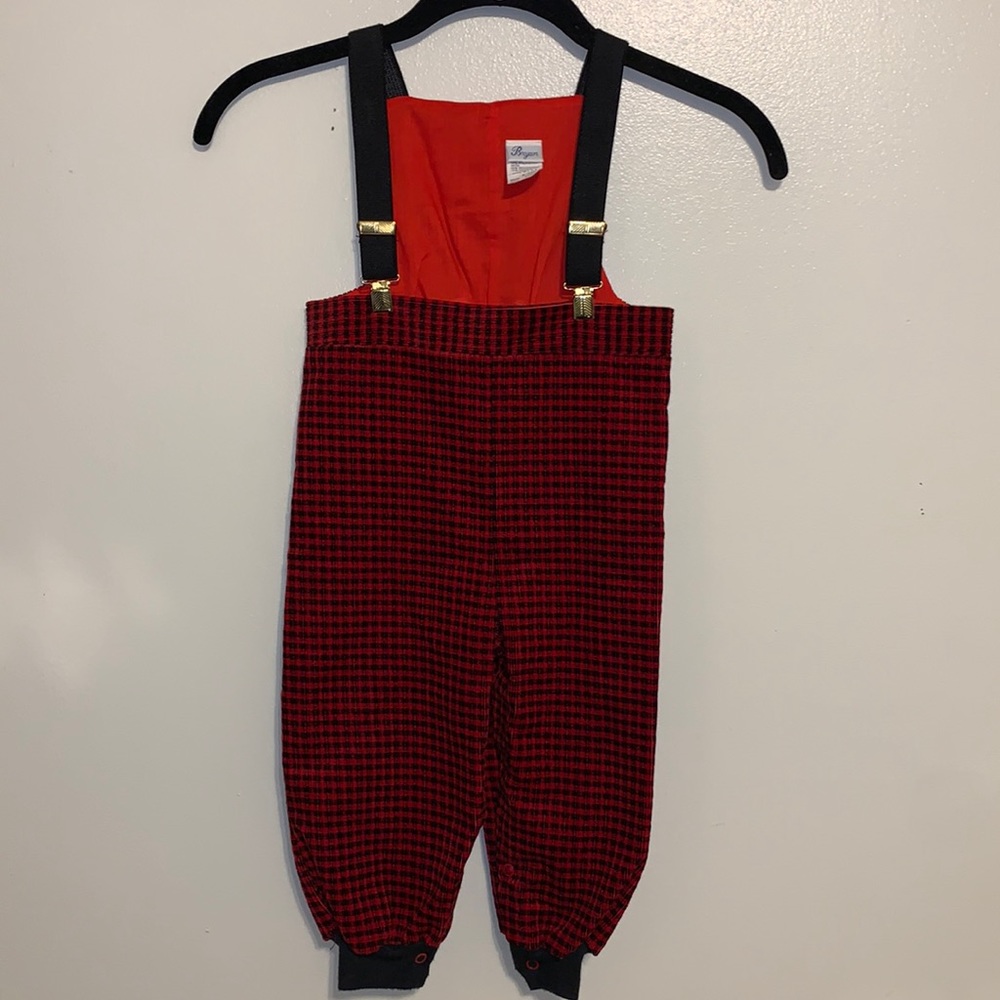 Vintage suspender overalls buffalo plaid